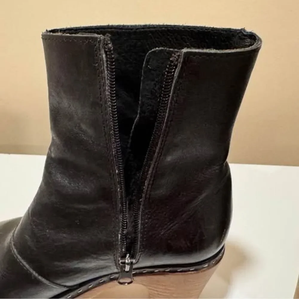 Calou Stockholm Black Leather Clog Boots, EU 37 (US 6.5-7)